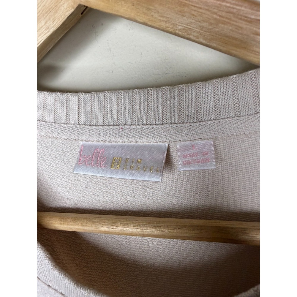 Belle by Kim Gravel French Terry Top with Wide Rib Trim. Crystal Taupe,sz L #16# - Picture 7 of 10